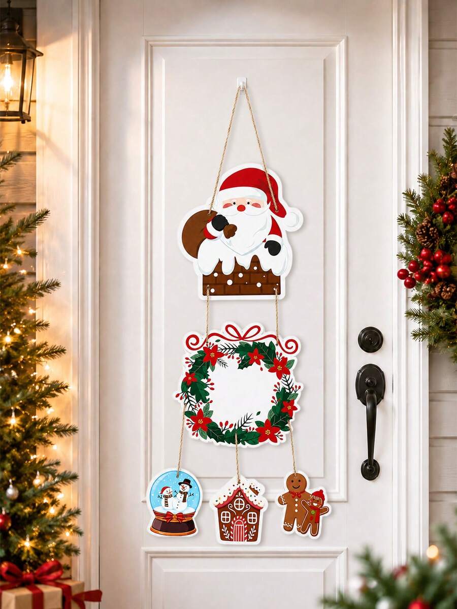 1 Set Christmas Paper Door Hanging Decor, Writable, Gingerbread House & Gingerbread Man Pendant, Christmas Decoration, Christmas Party Supplies, Christmas Wall Hanging Ornament, Holiday Front Door Sign, Home Decor, Winter Decoration