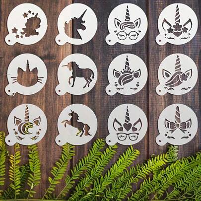 1 Set 6pcs/2 Sets 12pcs Unicorn Stencils | Washable Unicorn Tattoos, Face Painting, Wall, Wood And Fabric Craft Stencils - DIY Home Decor | Reusable, Soft And Durable