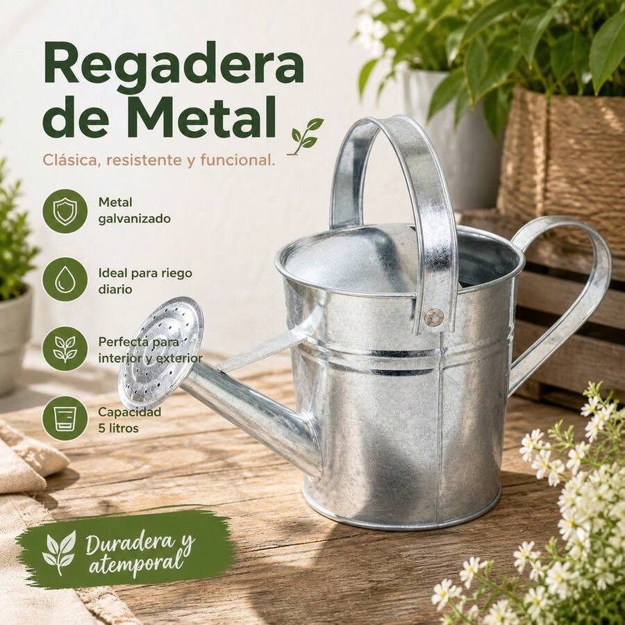 Galvanized Iron Watering Can For Garden And Plants With Detachable Shower Head, Durable Watering Tool For Outdoor And Indoor Use, Available In 2.3L And 5L - B - 查看 1