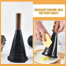 Stainless Steel Cone Cheese Grater, Multi-Function Vegetable Shredder With Wooden Handle And Non-Slip Base For Cheese, Garlic, Potato And Carrot - Black - View 2