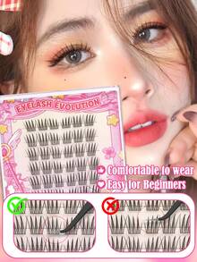 EYELASH EVOLUTION 36pcs/Pack Single Cluster False Eyelashes, Cartoon Style Delicate Eyelash Clusters, C Curl, Natural Cluster Eyelash Extensions, 9-12mm Mixed Length, Suitable For Beginners, Easy To Use, DIY Applicable, Suitable For Holidays, Parties, Travel And Dates - C - View 6
