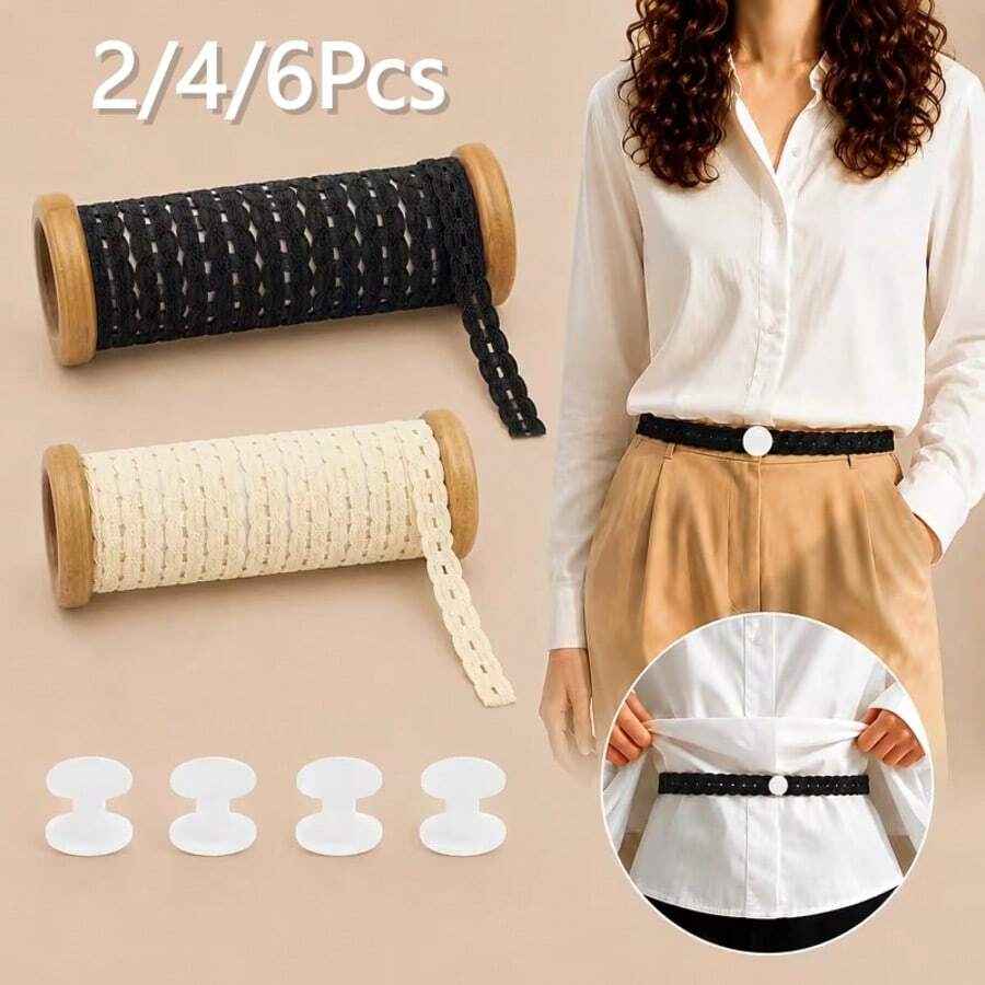 2/4/6Pcs Lace Trim Waistband, Suitable For T-Shirts, Dresses, Shirts, Sweaters, Invisible Button Extender, Used To Shorten Clothing Length - Multicolor - View 1