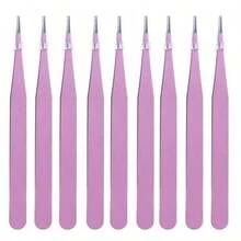 KLONKEE 9pcs Stainless Steel Pink Pointed/Bent Tweezers, Multi-Functional Tweezers Suitable For Handmade Crafts, Jewelry Making, DIY, Nail Art - 9pcs - View 11