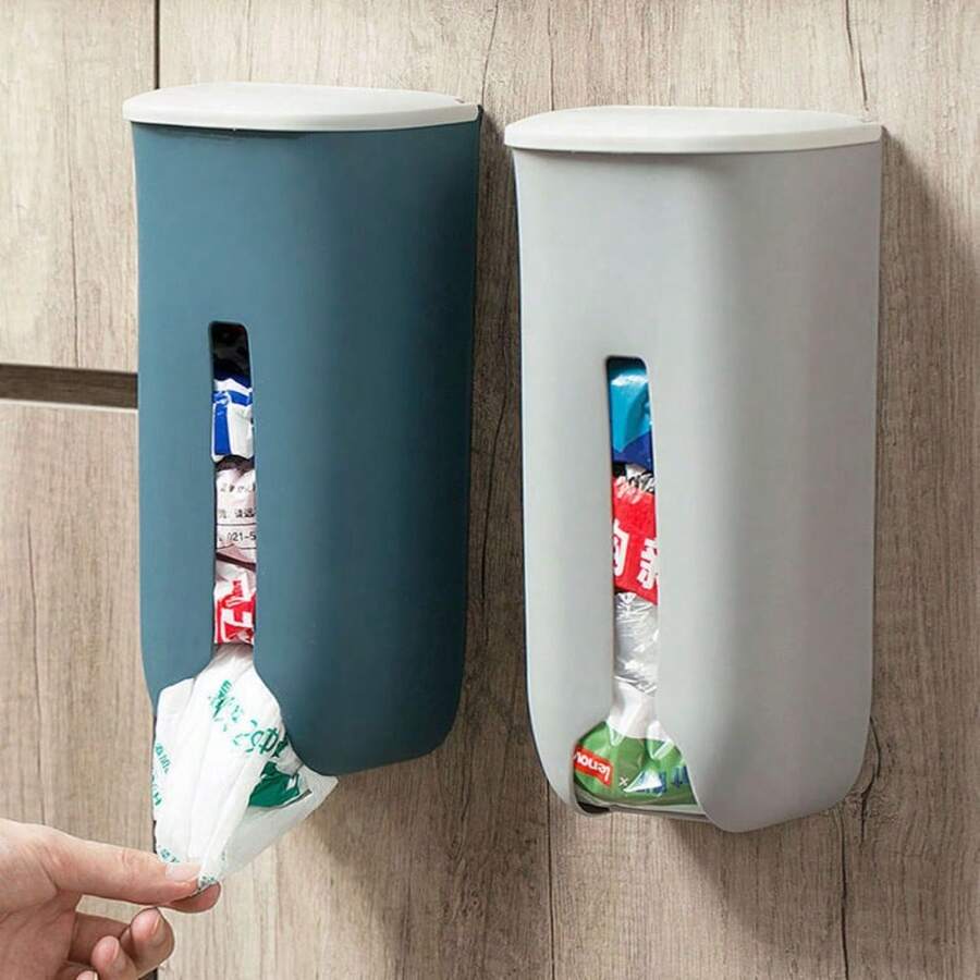 1PC Plastic Bag Storage Box, No-Drill Wall-Mounted, Vertical Trash Bag Dispenser With Lid, Kitchen Wall Shopping Bag Organizer, Visible Window Design, Easy Storage For Plastic Bags And Carry Bags, Simple Installation Without Damaging Walls, Home Storage Essential - Multicolor - View 1
