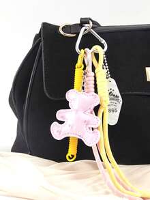 Y2K PU Bear Keychain, Vintage Style Bag Charm, Women's Car Keychain, Maximalist Packaging Decoration. Woven Tassel Bag Charm, Acrylic Tag Accessory, Vintage Sweet & Cool Bag Decoration, Gift For Women, Birthday, Holiday Gift. - Multicolor - View 2