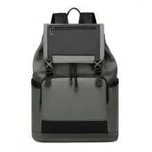 1 pièce Sac à dos à rabat de couleur contrastée à la mode, grande capacité, sac pour ordinateur portable, sac à dos de voyage d'affaires, sac de navette pour hommes, sac d'école pour étudiants - sac à dos - Voir 13