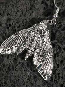 Vintage Gothic Skull Moth Earrings, Personalized Hip-Hop Party Halloween Earrings - Silver - View 4
