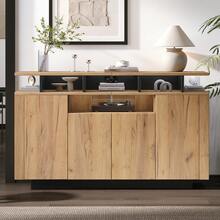 Natural Sideboard – 4 Shelves And 3 Drawers – Perfect For Living Room Or Office – 140x40x85cm - Natural - 查看 4
