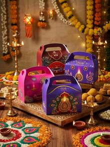 6pcs Diwali Gift Box Set, Diwali Gift Packaging Box, Party Guest Favor Box, Diwali Table Decoration, Suitable For Diwali, Anniversary, Theme Party, Gift Packaging - Multicolor - View 4