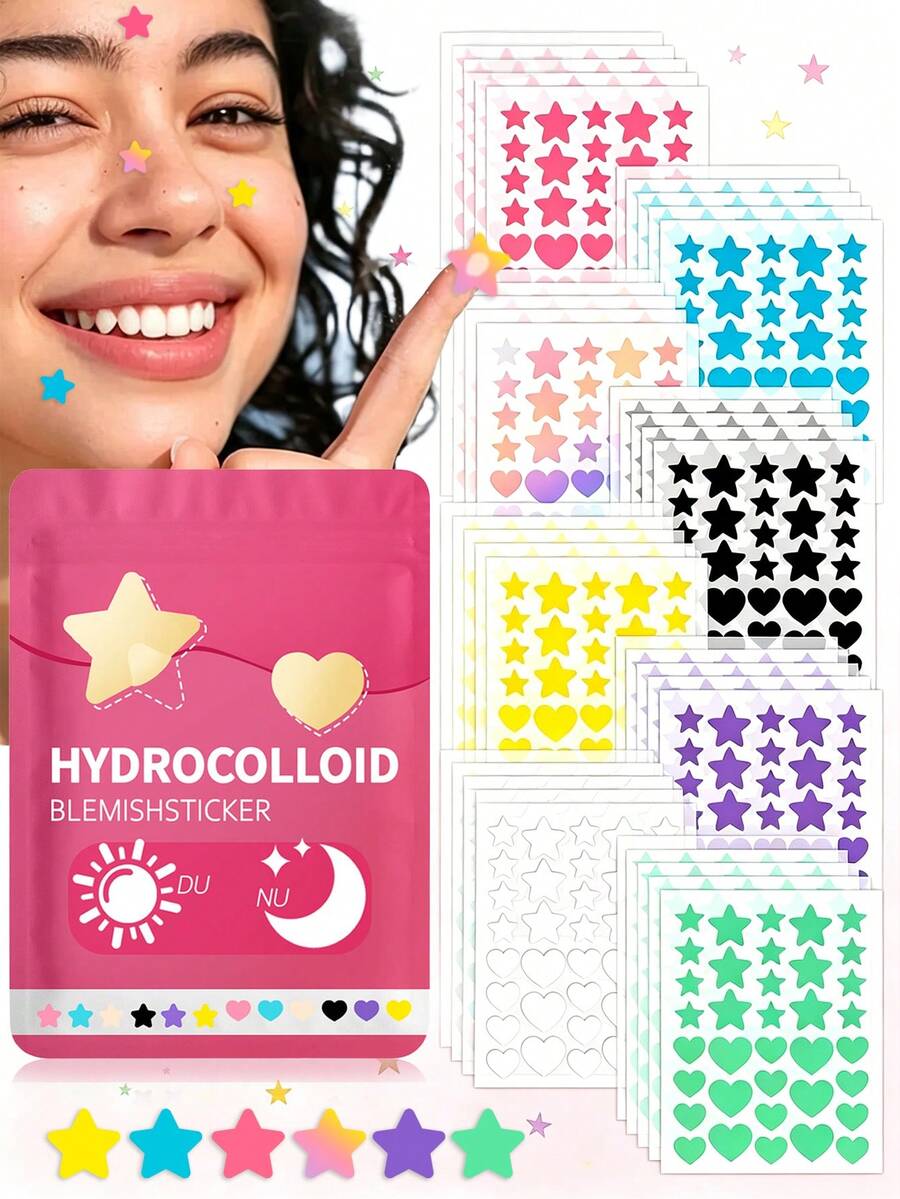 1440pcs/Box Star & Heart Shaped Acne Pimple Patch Stickers, Alcohol-Free & Fragrance-Free, Gentle Adhesion, Conceal Blemishes, Containing Salicylic Acid & Tea Tree Oil, Ideal Gift, Travel Essential, Economical & Practical
