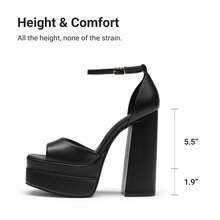 Women Fashion Ankle Strap Platform Chunky Heeled Sandals, Sexy Open Toe Ultra High Heel Sandals For Festival Party, Nightclub And Daily Wear - Black - View 5
