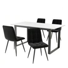 طقم طاولة الطعام (طقم، طاولة طعام 140/180*80*75 سم مع 4 كراسي)، طقم طاولة مطبخ حديث، كراسي طعام من المخمل الأسود، سطح طاولة من MDF باللون الأبيض، أرجل طاولة سوداء - أبيض - مشاهدة 5