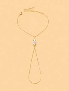 outingfit 1pc Water Drop Linked Finger Bracelet, Minimalist Luxury Rhinestone Hand Chain, High-End Niche Design Versatile Hand Jewelry - Water Drop - View 4