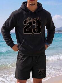 Men Hoodie Co-Ords - Black - View 2