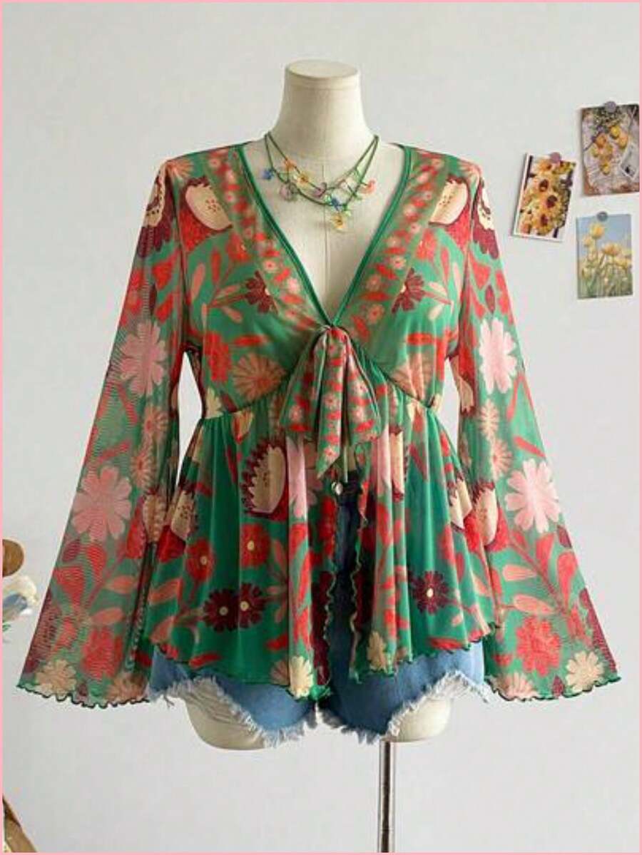Plus Size Blouses - Green - View 1
