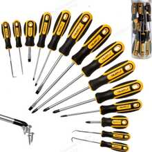 Herramientas manuales esenciales para el hogar, herramientas profesionales para hombres, juego de destornilladores magnéticos, 1 pieza de cabeza plana, color del mango negro + amarillo, herramientas - A - Ver 2
