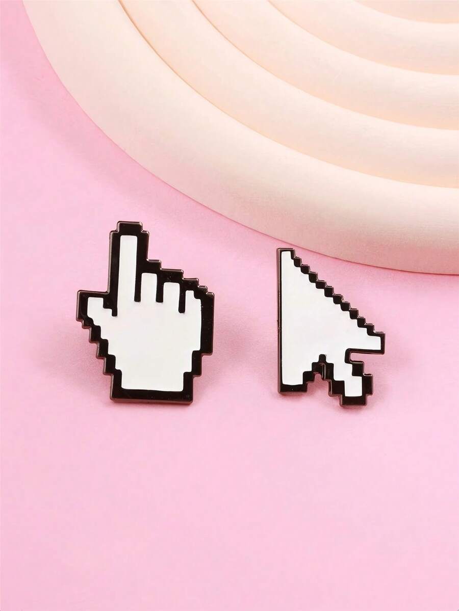 White Mosaic Arrow Finger Pointing Oil Drip Brooch - Multicolor - View 1