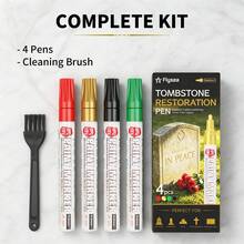 4-Color Tombstone Paint Pen Set With Cleaning Brush, Waterproof Sun-Resistant Quick-Dry Lettering Pen For Gravestone Inscription Repair, Faded Text Refurbishment And Coloring, Stone Marker Pen For Cemetery Tombstone Renovation, Qingming Tomb Sweeping - Stone Tablet Pen - View 9