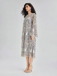 Rich Radi Q's Women's Colorblock Vintage Embroidered Dress For Vacation And Daily Wear, Spring Summer Autumn - Blue and White - View 3