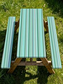 3 Pieces Picnic Tablecloth Set With Bench Cover, Elastic Edge Design, Striped Pattern, Washable Rectangular Tablecloth, Suitable For Weddings, Camping, Picnics, Garden Parties And More, Practical Essential - A - View 7