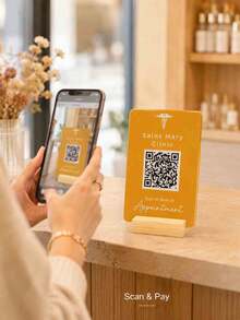 لافتة أعمال مخصصة من الأكريليك برمز QR | وسائل التواصل الاجتماعي، الدفع، Mt3، تدعم تخصيص رمز QR والنص، تشمل قاعدة خشبية ولوحة زخرفية - متعدد الألوان - مشاهدة 7
