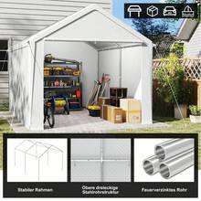 Carport Lagerzelt 3x6m Grau, verzinktes Stahlgestell, wasserdichte PE Plane, UV-Schutz, Seitenwände - Weiß 3*4m - Übersicht 4