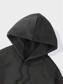 Super Hot Plus Size Men's Autumn/Winter Minimalist Mountain Slogan Print Pocket Drawstring Casual Hoodie - Dark Grey - View 6