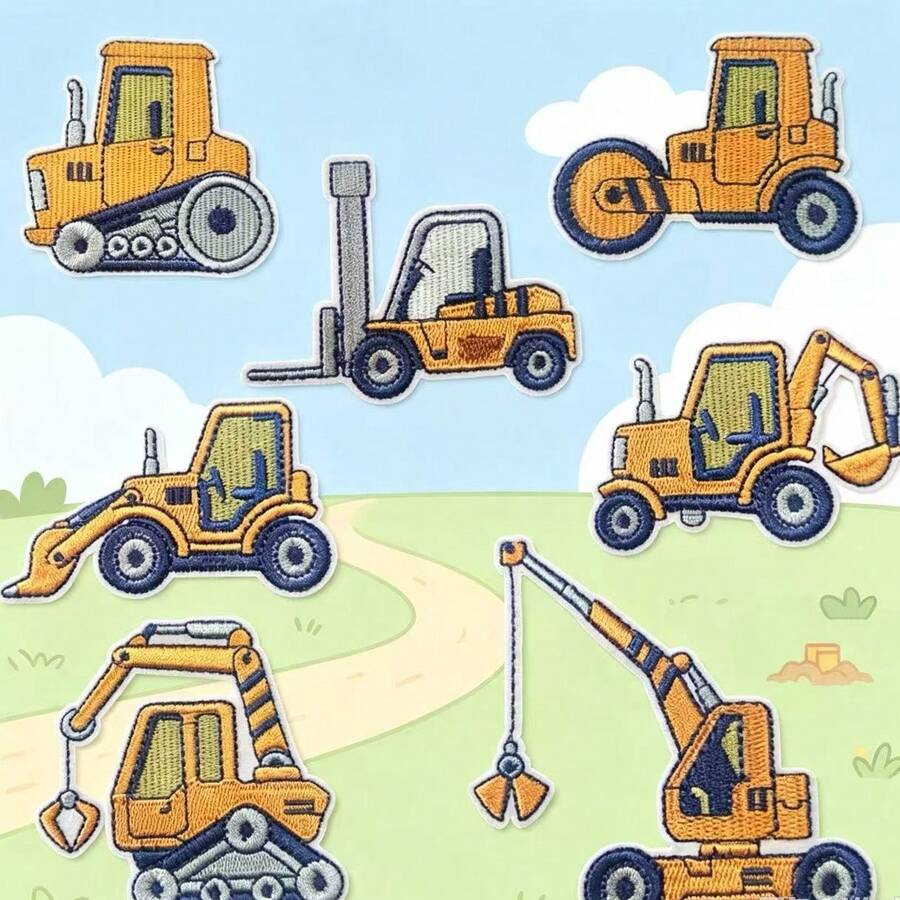 Cartoon Yellow Construction Vehicle Pattern Iron-On Embroidery Patch - Fun Design - Easy To Sew Or Iron, Durable Fabric Badge, Suitable For Personalized Jackets, Bags, Etc. - Ironing Style - View 1