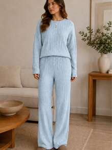 Conjunto Dama Dos Piezas Pantalón y blusa de moda casual de uso diario - Azul - Ver 6