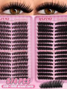 574pcs Large Capacity False Eyelashes Book, D Curl Vacation Lashes, 60D+100D, Reusable Segmented Lashes, Suitable For Beginners DIY Eyelash Extensions, Daily, Travel, Wedding And Party Use, False Eyelashes - D - View 1