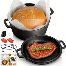 Senmeo 26cm (10.2") 2-In-1 Cast Iron Dutch Oven - Dual-Handle Deep Pot With Skillet Lid & Accessories - Black - View 1