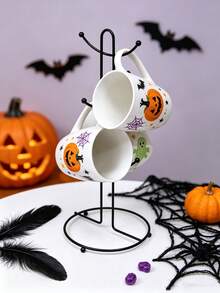 1pc Cup Storage Holder For Halloween And Christmas Farmhouse Coffee Mug Rack, Coffee Mug Tree For 6 Mugs, Coffee Cup Holders For Counter, Black Coffee Cup Holder Countertop Organizer For Kitchen, Vintage Mug Rac - Black - View 5