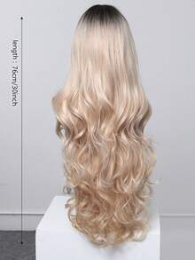 30 Inch Women Long Wavy Ombre Wig With Bangs, Synthetic Heat‑Resistant Natural Looking Dark Root Blonde Ash Brown Full Head Wig For Woman Daily Wear Party Halloween Cosplay - Multicolor - View 3