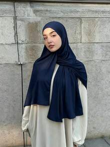 1pc Solid Color Elegant Soft Scarf Women's Modal Cotton Comfortable Versatile Headscarf For Daily Wear - Navy Blue - View 3