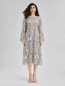Rich Radi Q's Women's Colorblock Vintage Embroidered Dress For Vacation And Daily Wear, Spring Summer Autumn - Blue and White - View 2
