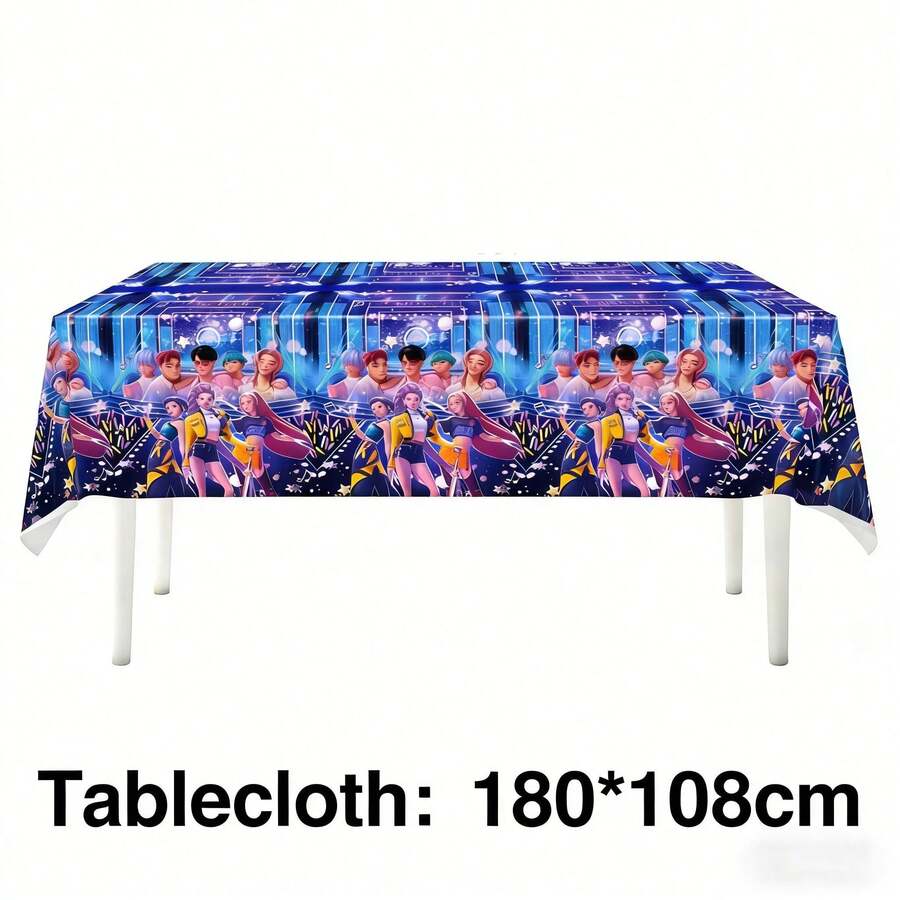 KPop Demon Hunters K-Pop Demon Huntresses Tablecloths,  Table Covers Printed With  Patterns, Waterproof And Durable Rectangular Design. Suitable For Dormitory Room Decor, Live Streaming Background, Outdoor Picnic, Birthday Party, Fan Gathering And Daily Use, As Fan Collection Souvenir, Graduation Gift And Party Decoration. - Multi-color - View 1