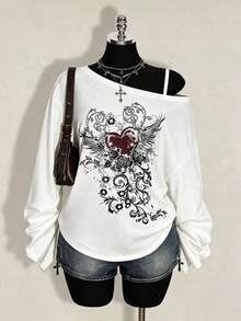 2026 Summer Collection,Retro Gothic Plus Tee: Distressed Skull & Rose, Y2K Punk Style, Sizes S-7XL, Ships 24H - White 1 - View 6
