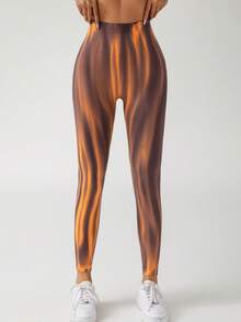 26 AW-Women's Halloween Pumpkin Color High Waist Seamless Color Block Leggings, Aurora Orange Print Gym Pants For Party Daily Fashion - Orange - View 2