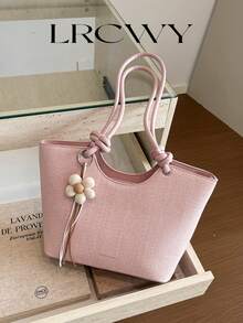 Damen Schultertasche, große Kapazität, minimalistisch rosa, süß sanft elegant mit Blumencharm, geeignet für Einkaufen und Pendeln - Pink - Übersicht 3