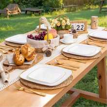 2pcs/Set White Gold Rim Square Plates, Premium Gold Rim Rounded Corner Design Party Tableware, 10.25 Inch And 7.5 Inch Dining Trays, Dessert Plates, Salad Plates, Suitable For Christmas, Wedding, Party, Home Dinner, Restaurant, Kitchen, Outdoor, Various Holiday Parties - White With Gold Trim - View 3