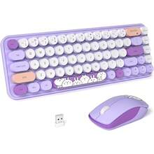 MOFII Ergonomic 2.4G Wireless Keyboard And Mouse Set, 68-Key Retro Round Keycap Typewriter Keyboard With Silent Mouse, Multimedia Function, Cute Keyboard And Mouse Set, Suitable For PC/Laptop/Desktop - Grey - Purple - View 8