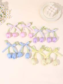 2pcs Multicolor Tulip Hair Clip,Cute Bow Tulip Hairpin,Pastoral Vacation Style,Elegant Sweet Hair Accessories Gift For Girl Teen Daily Christmas Party - Multicolor - View 14