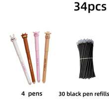 34pcs Erasable Neutral Pen Set, Includes 4 Random Pens + 30 Refills (Blue/Black Ink), Pen Body With Built-In Eraser, Suitable For, First Day Of School - Multicolor - View 11
