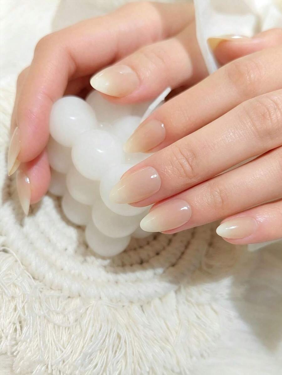 24pcs Long Almond Shaped Gradient False Nails, Includes 1 Nail File And 1 Roll Of Adhesive Tape, Manicure Styling Set