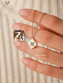 1 PC Customized Personalized Portrait Engraved Letter Rhombus Photo Necklace | Stainless Steel Customized Handwritten Text Cross Chain Necklace | Commemorative Cross Chain Rhombus Photo Necklace | Handmade Necklace | Customized Necklace | Anniversary Gift | Personalized Gift | Gift For Mother | Gift For Girlfriend | Minimalist Necklace | Birthday Gift | Wedding Gift | Commemorative Gift | Customized Image Engraved Necklace - Diamond-shaped - View 3