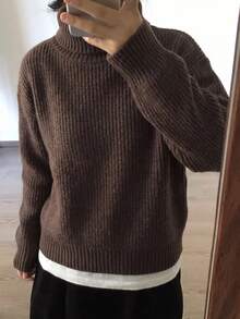 Women's Minimalist Commuter Style Warm High Neck Sweater, Autumn/Winter Fall - Coffee - View 5