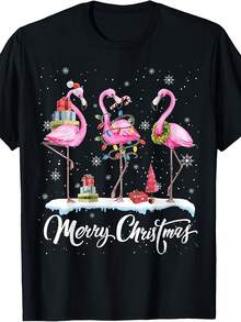 Merry Christmas Hat Santa Flamingo Light Christmas Snow T-Shirt - 款式 - 查看 1