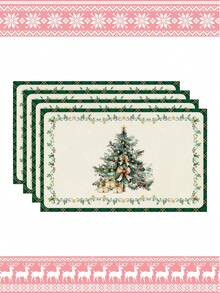 1pc/4pcs/6pcs,Christmas Tree,Pine Tree,Gift Print Table Mat,Rectangular Tablecloth,Washable,Suitable For Family Dinner,Coffee Table,Durable Kitchen And Dining Room Decor,Table Decoration Party And Scene Decoration,Home Decor - Multicolor - View 1