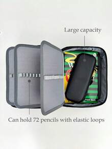 1pc Large Capacity 72-Slot Multi-Function Zipper Pencil Case, Built-In Pockets, Suitable For Pencils, Markers, School & Office Art Supplies, Back To School Stationery Storage - Multi-color - View 5