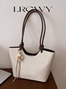 Women's Shoulder Tote Bag, Large Capacity, Minimalist Beige, Cute Gentle Elegant Floral Charm, Suitable For Shopping And Commuting - Beige - View 3